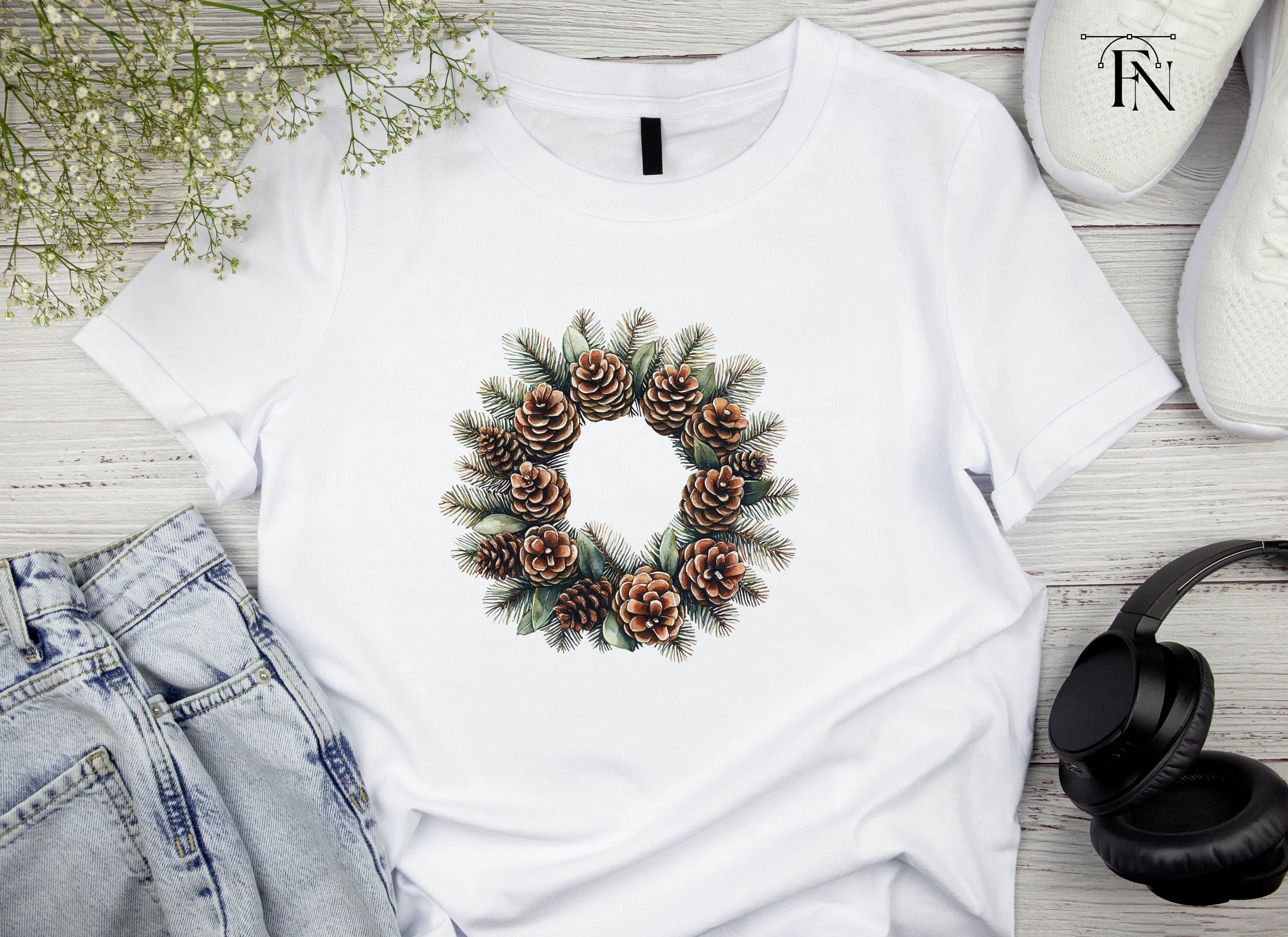 Rustic Pinecone Leaf Wreath Clipart Bundle