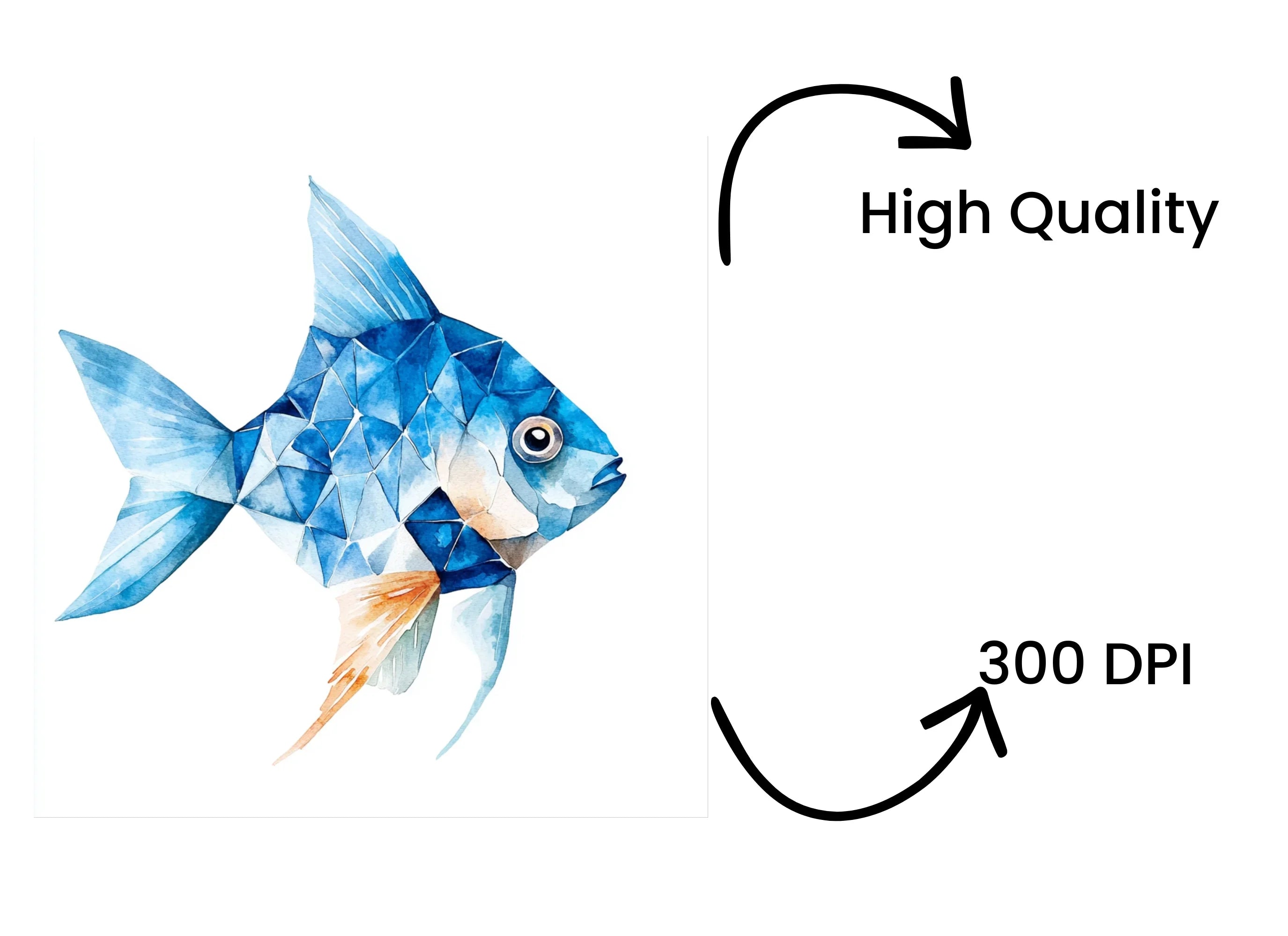 Geometric Blue Fish Clipart Bundle