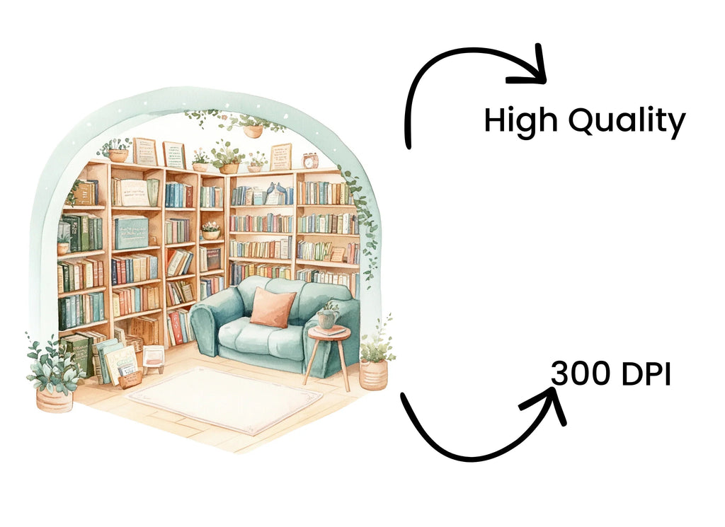 Cozy Library Reading Nook Clipart Bundle