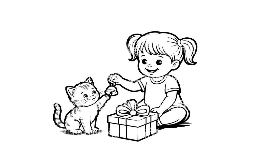Christmas Gift: Girl and Kitten Coloring Books