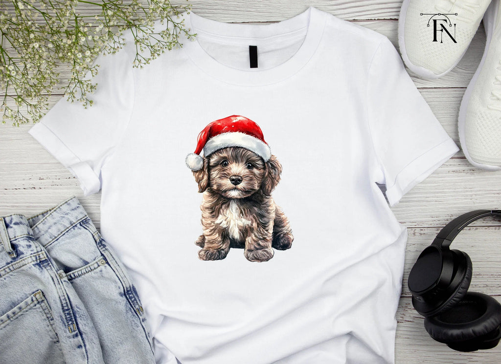 Cute Christmas Puppies with Santa Hats Clipart Bundle
