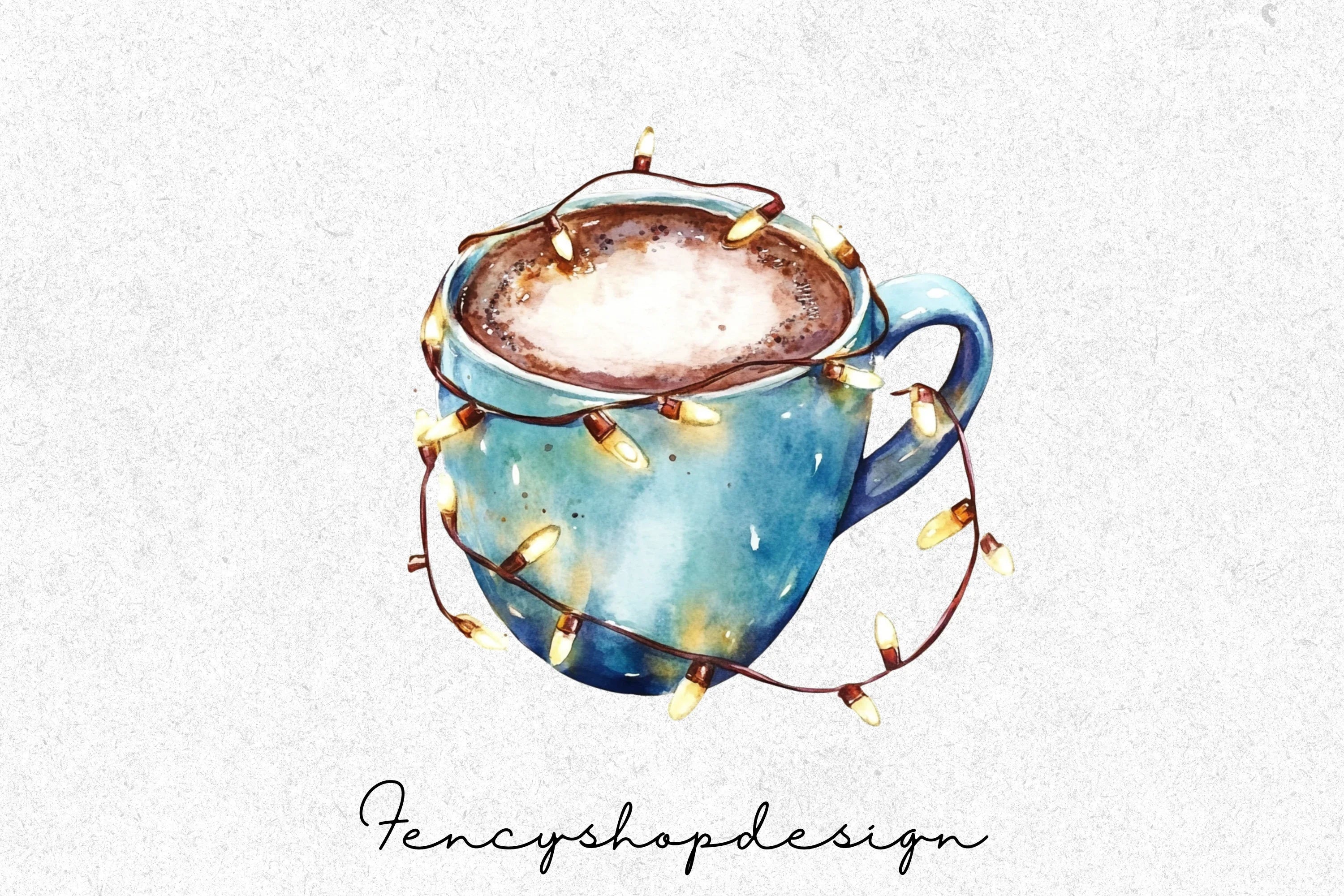 Hot Chocolate Mugs with Lights Clipart Bundle