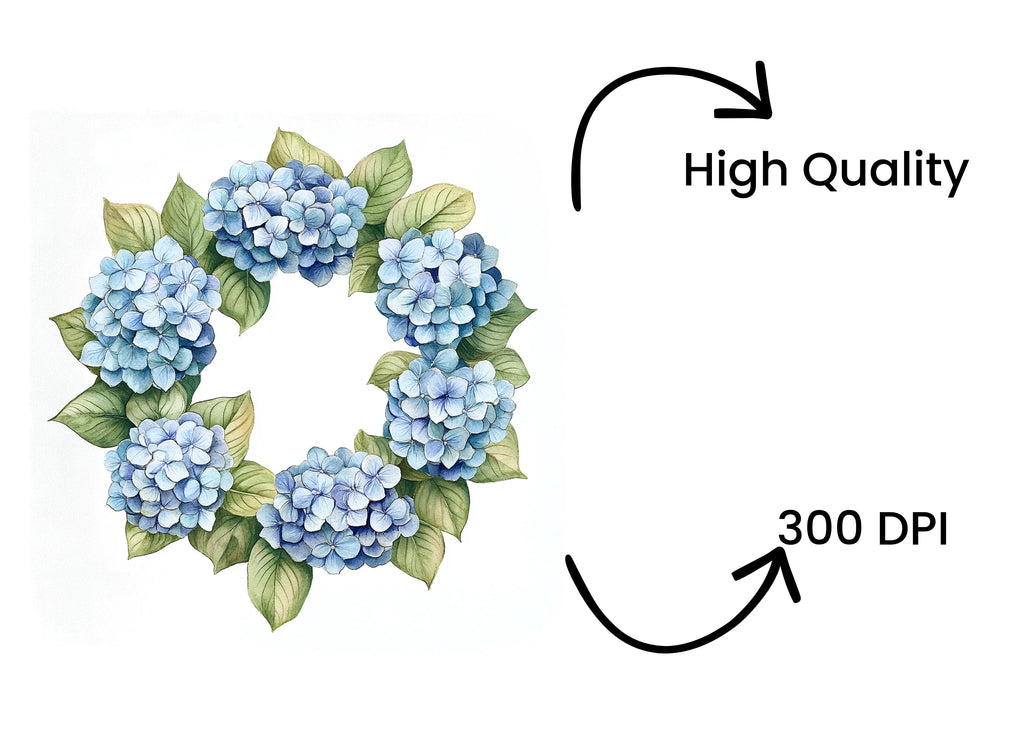 Blue Hydrangea Wreaths Clipart Bundle