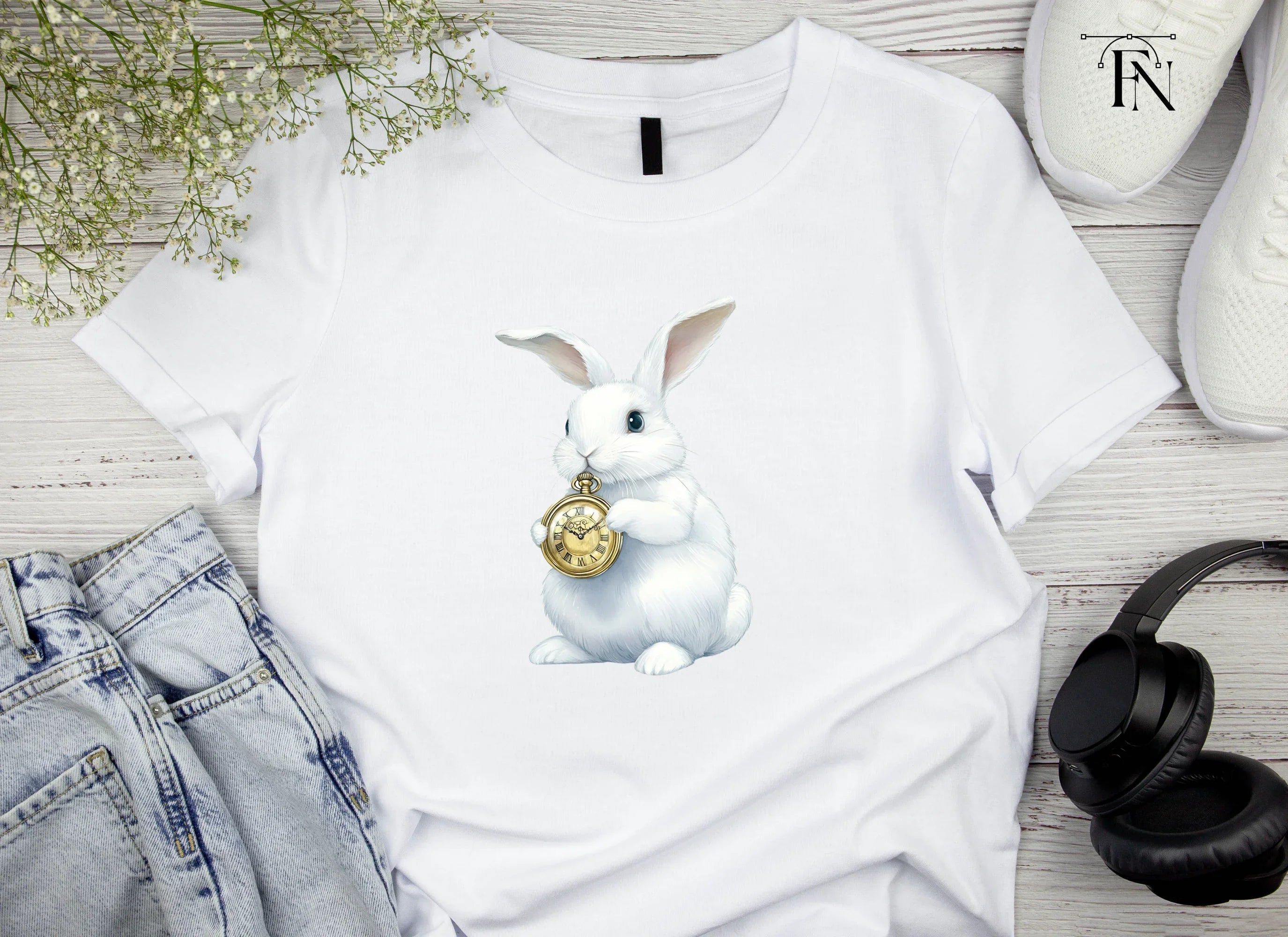 White Rabbit with Pocket Watch Clipart Bundle