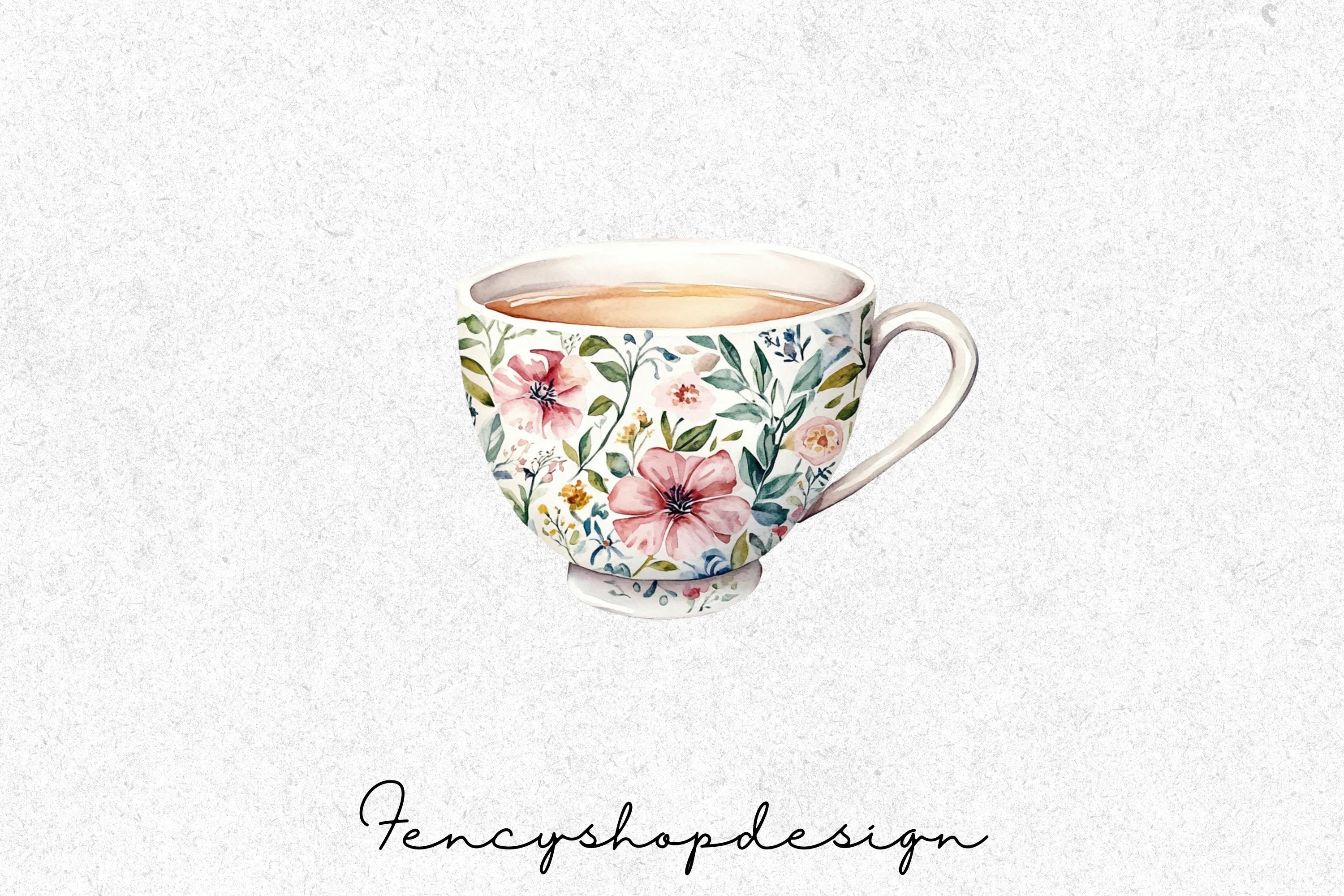 Floral Teacups Clipart Bundle