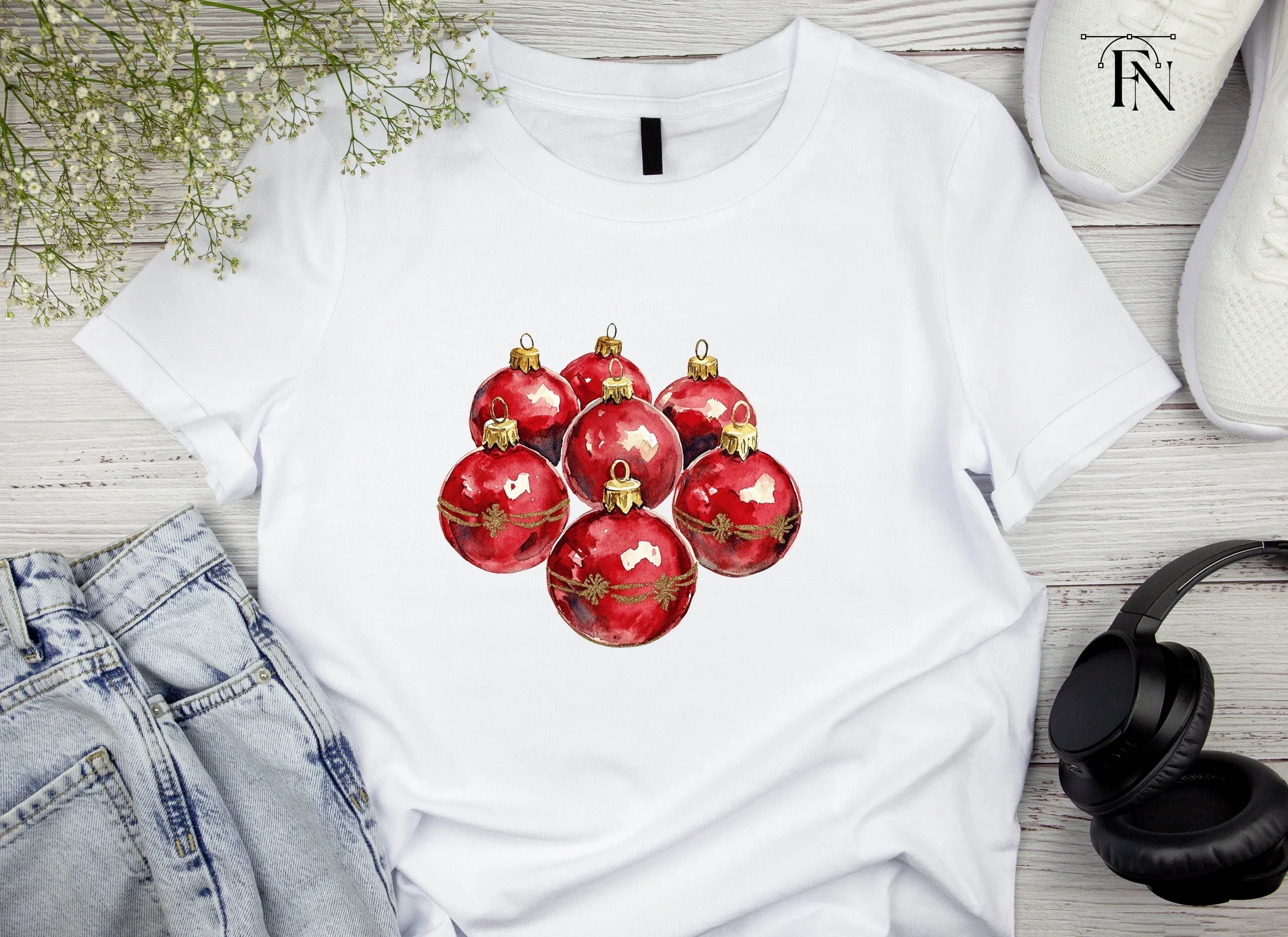 Red Christmas Ornaments Clipart Bundle