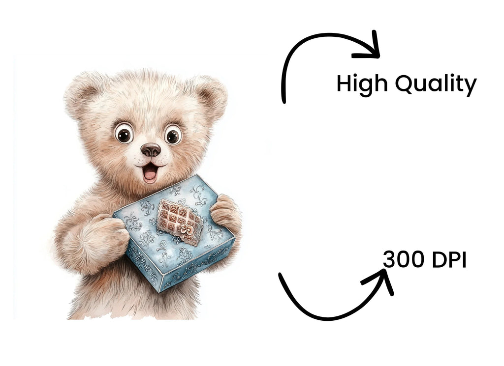 Cute Bear with Blue Chocolate Box Clipart Bundle