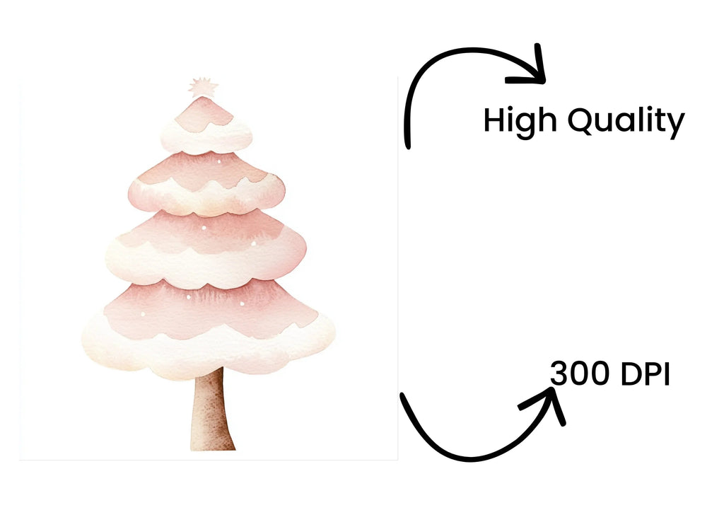 Whimsical Pink Christmas Tree Clipart Bundle
