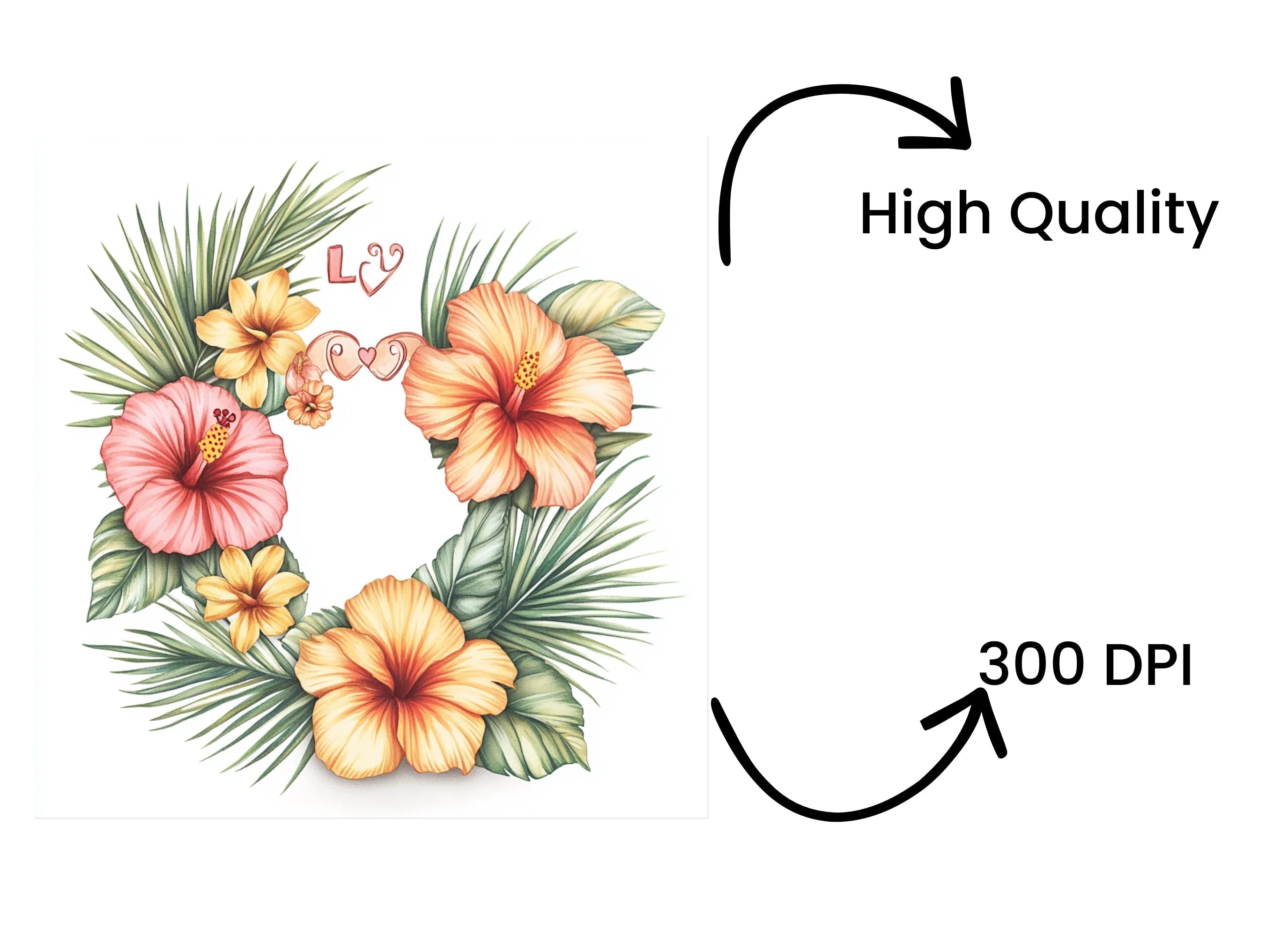 Tropical Hibiscus Palm Clipart Bundle