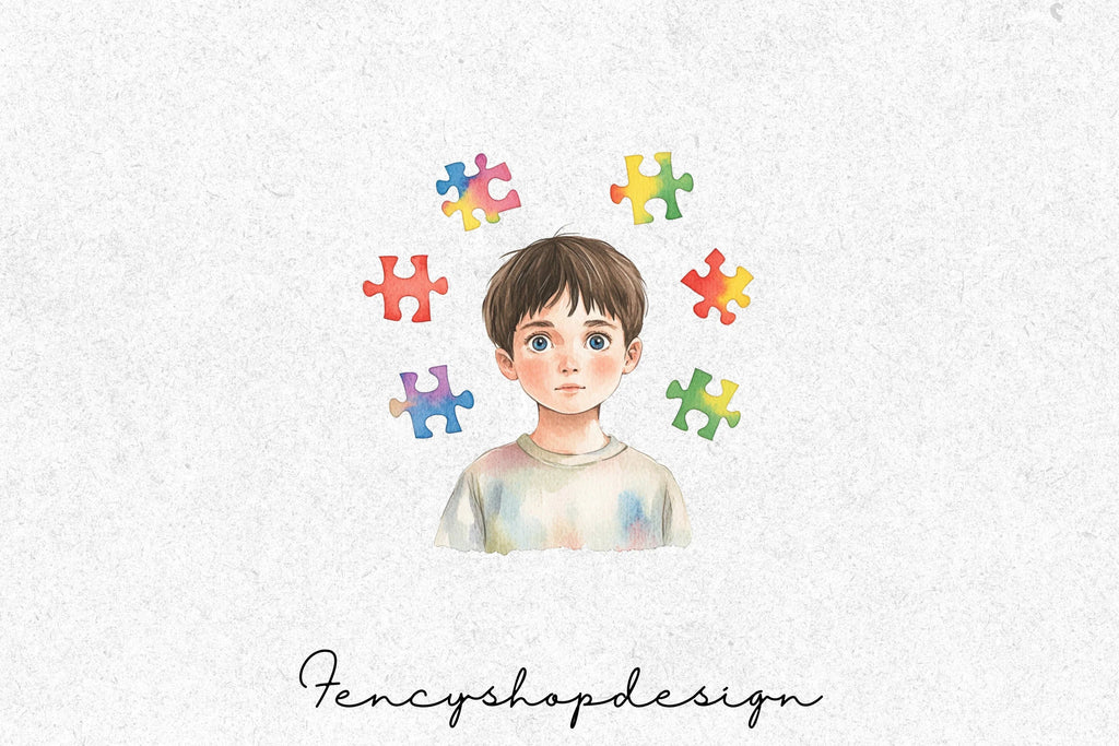 Autism Awareness Kids Puzzle Piece Clipart Bundle