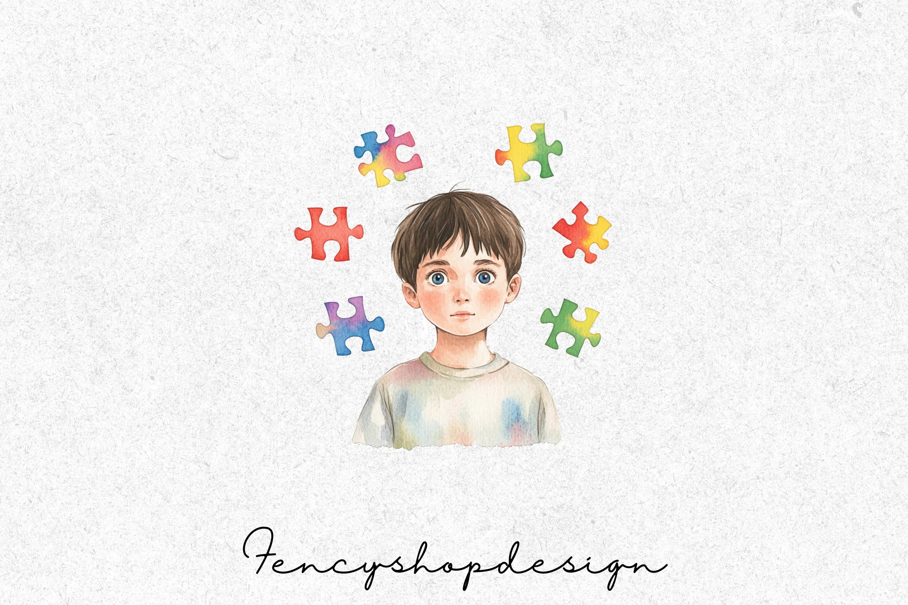 Autism Awareness Kids Puzzle Piece Clipart Bundle