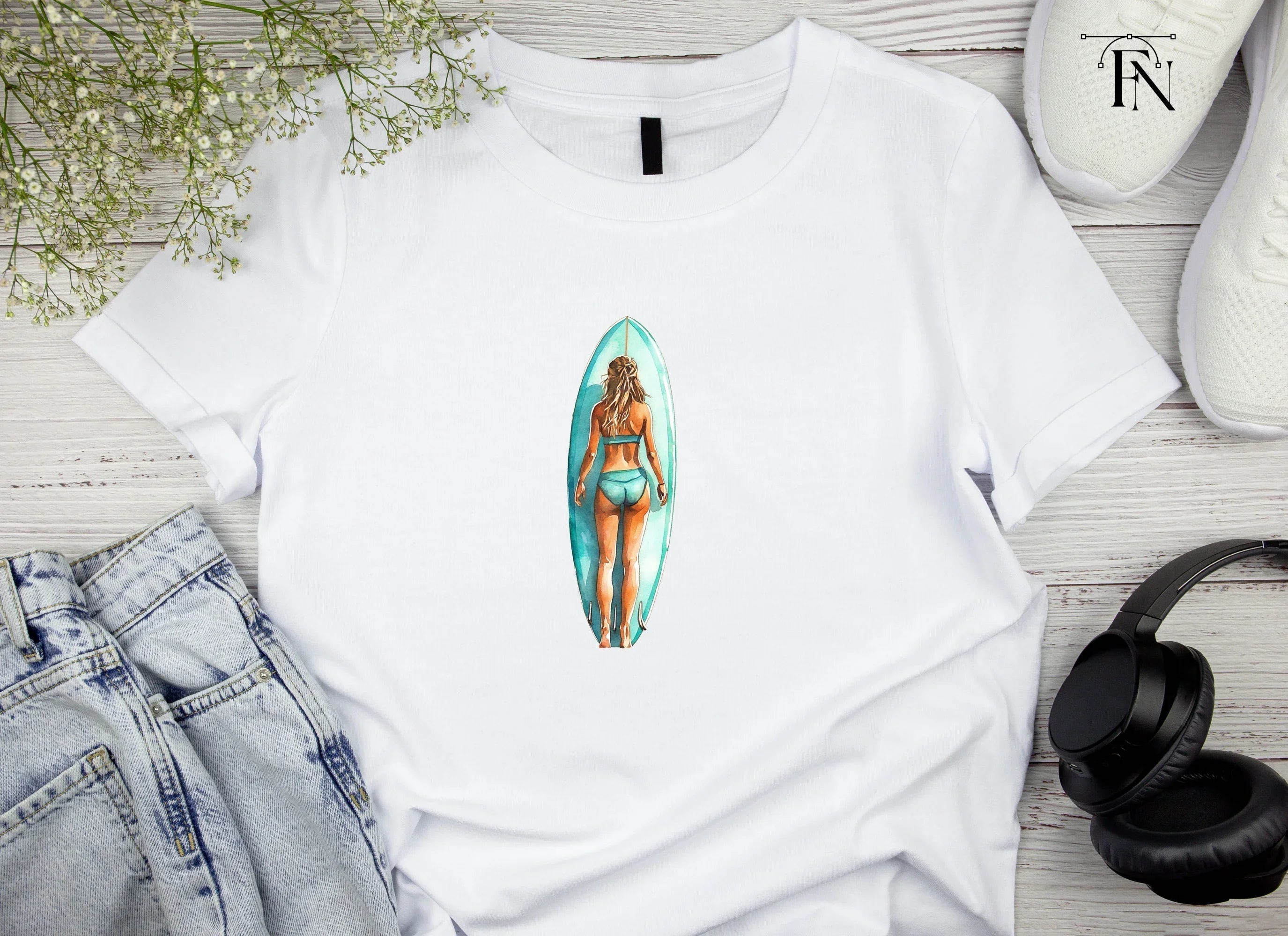 Female Surfer on Board Clipart Bundle