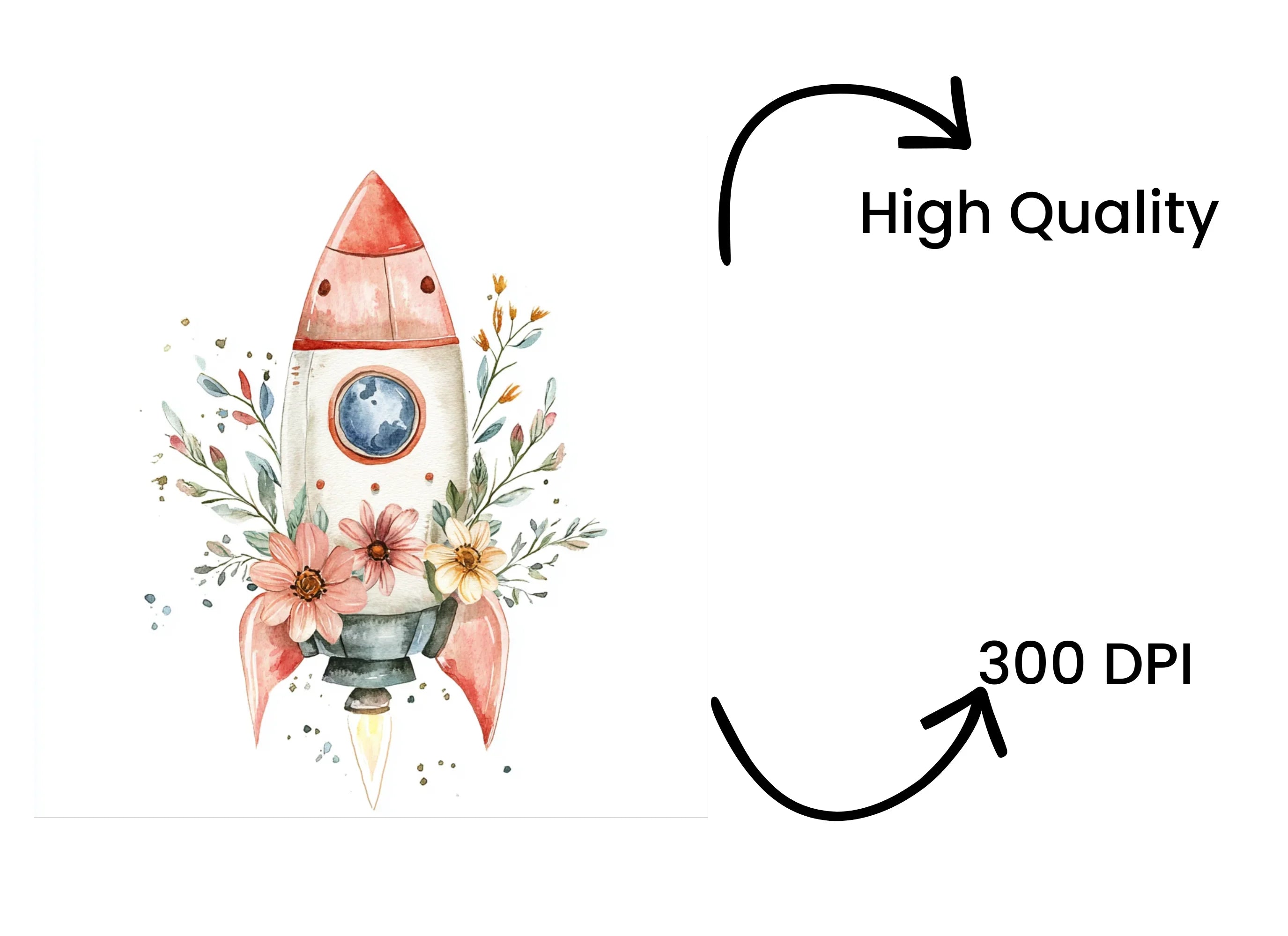 Floral Rocket Clipart Bundle