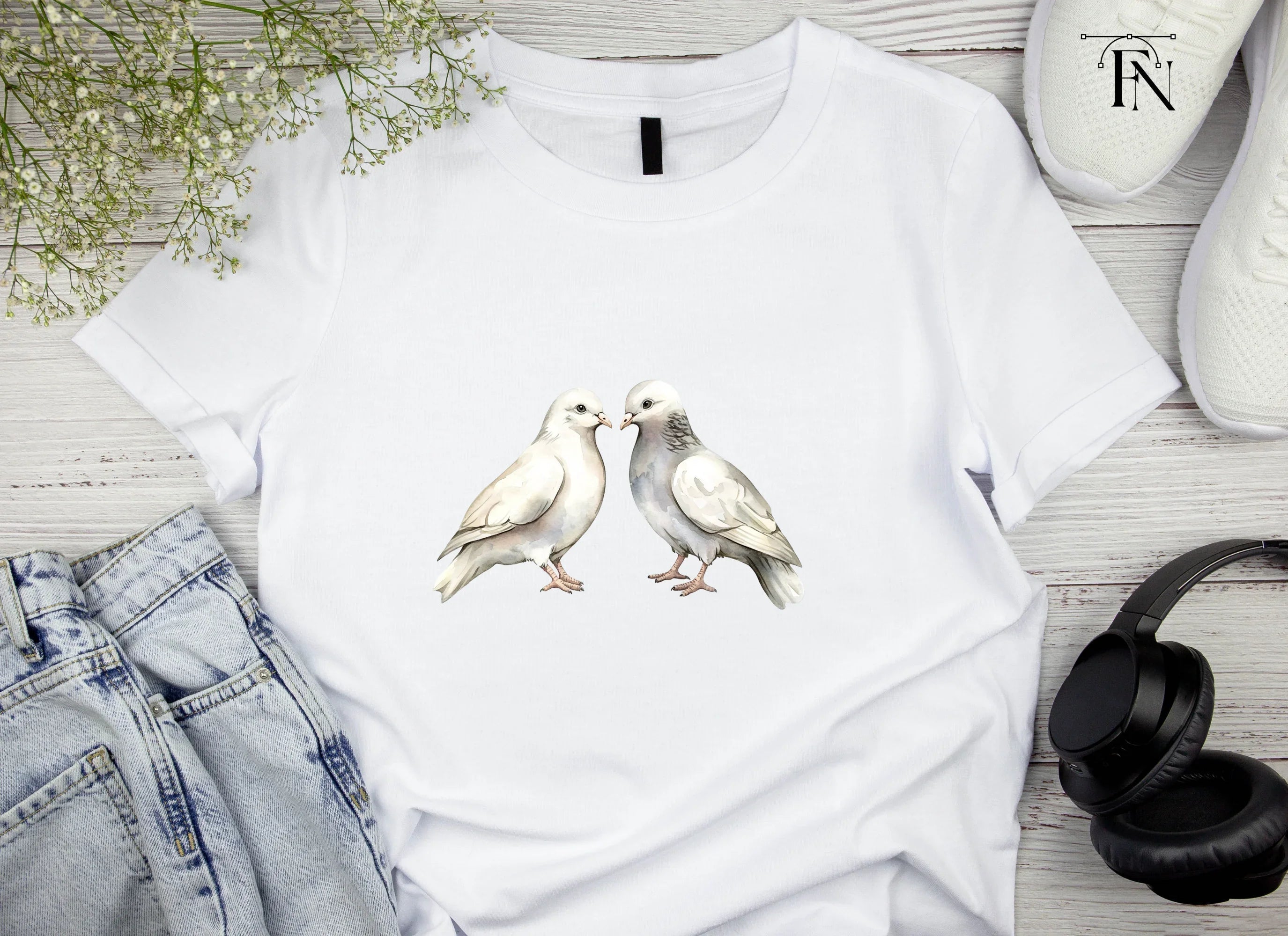 White Dove Pair Clipart Bundle