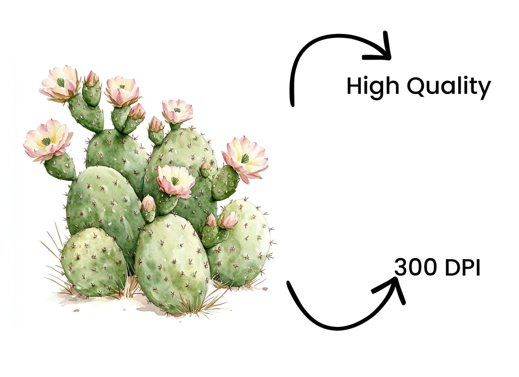 Flowering Prickly Pear Cactus Clipart Bundle