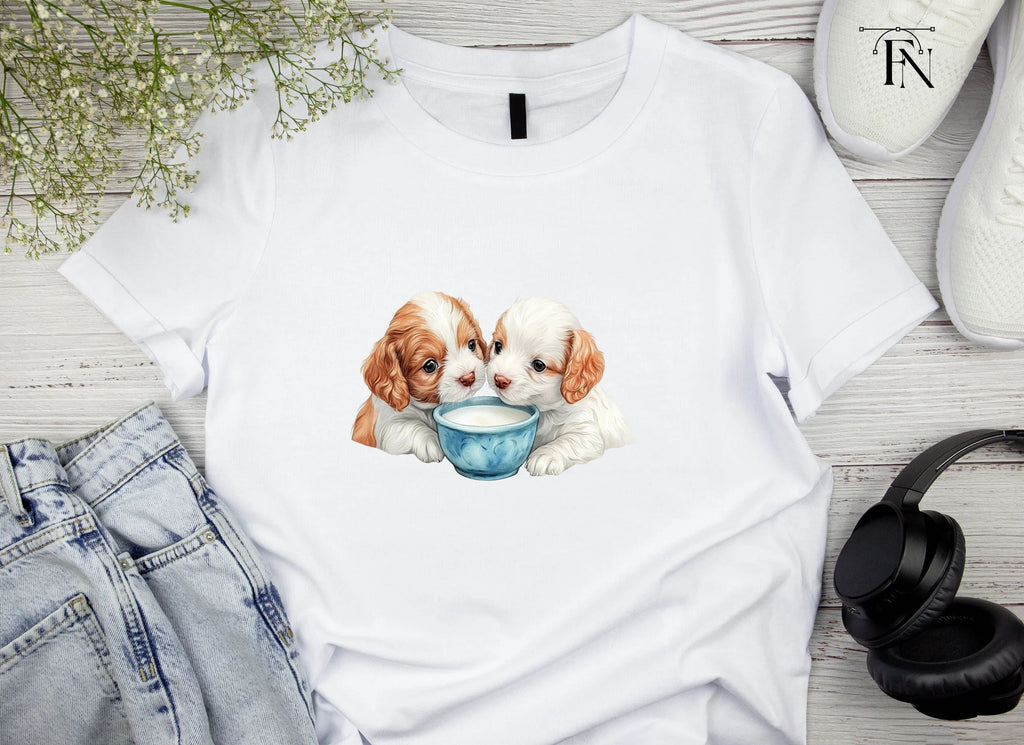 Adorable Puppy Pairs Drinking Milk Clipart Bundle