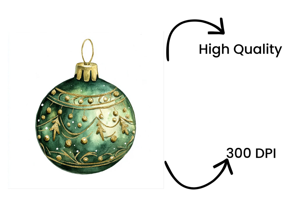 Green Christmas Ornaments Clipart Bundle