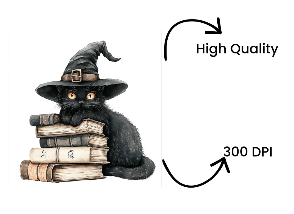Black Cat on Books Clipart Bundle