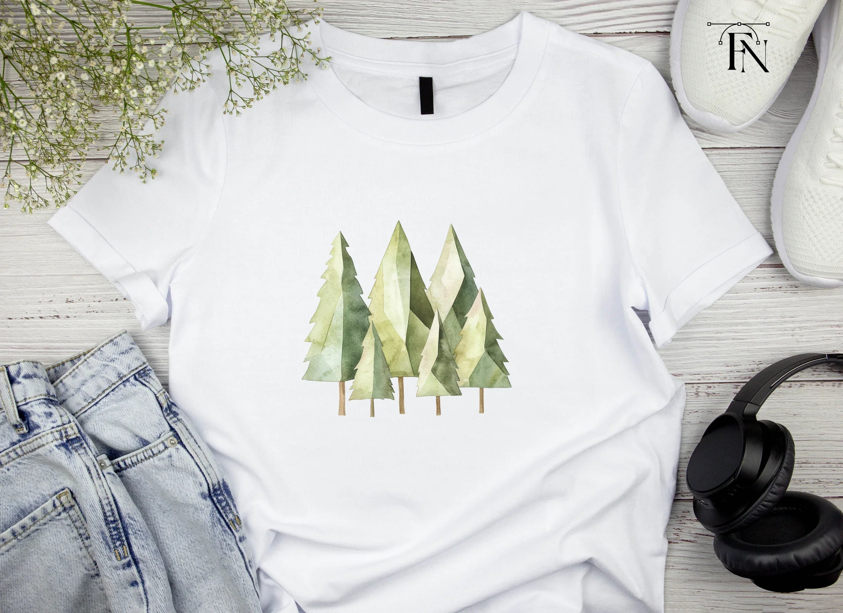 Abstract Green Pine Trees Clipart Bundle