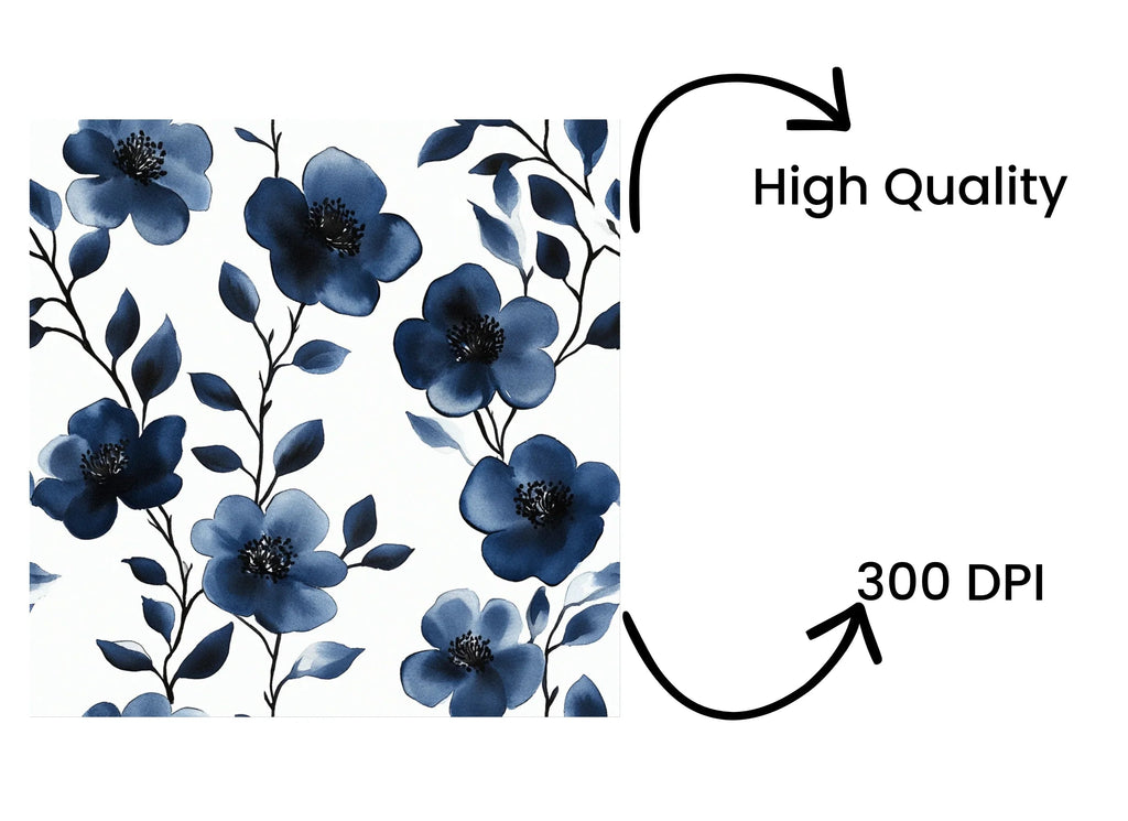 Blue Floral Seamless Pattern Clipart Bundle