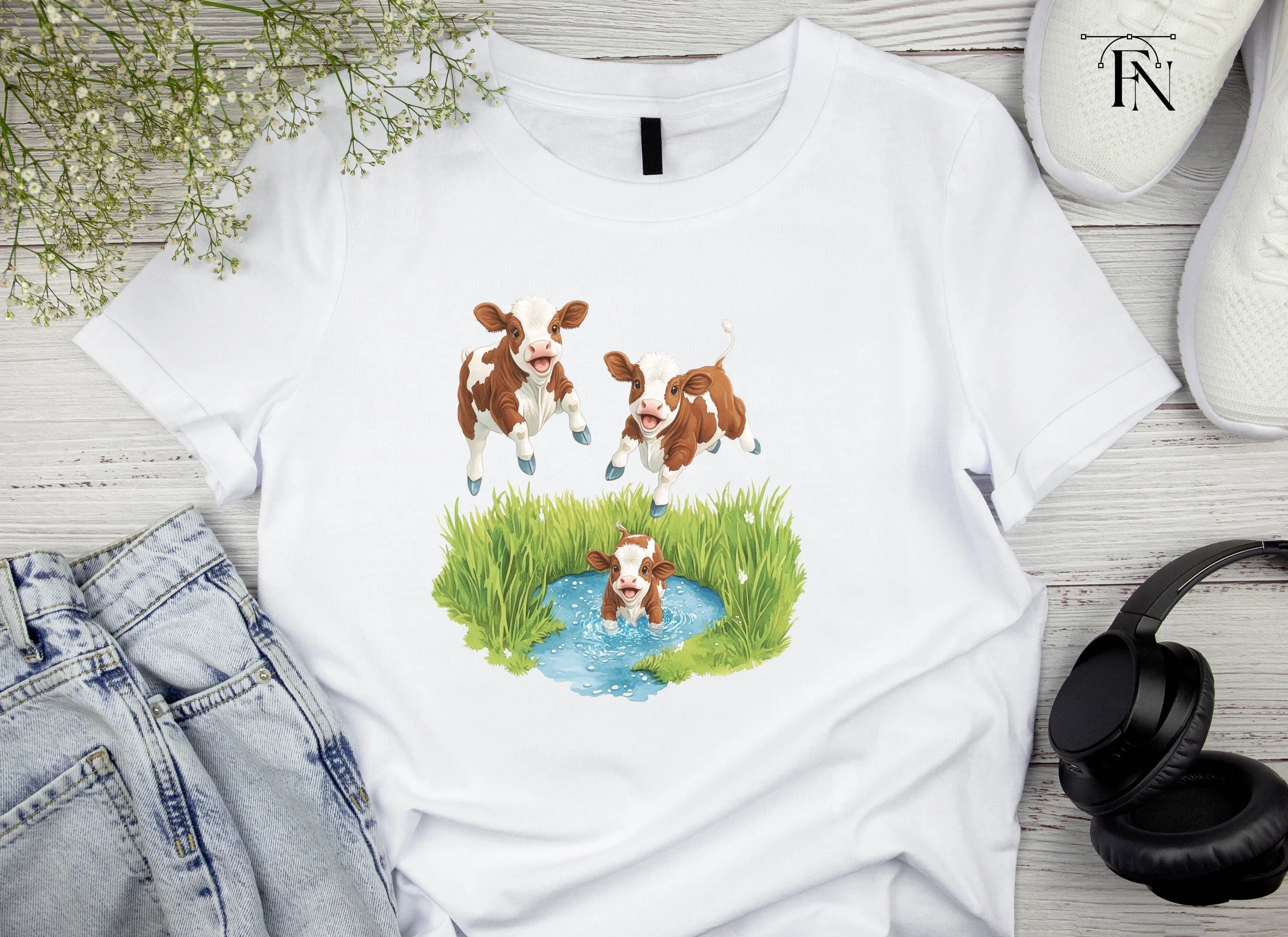 Playful Calves in Water Clipart Bundle