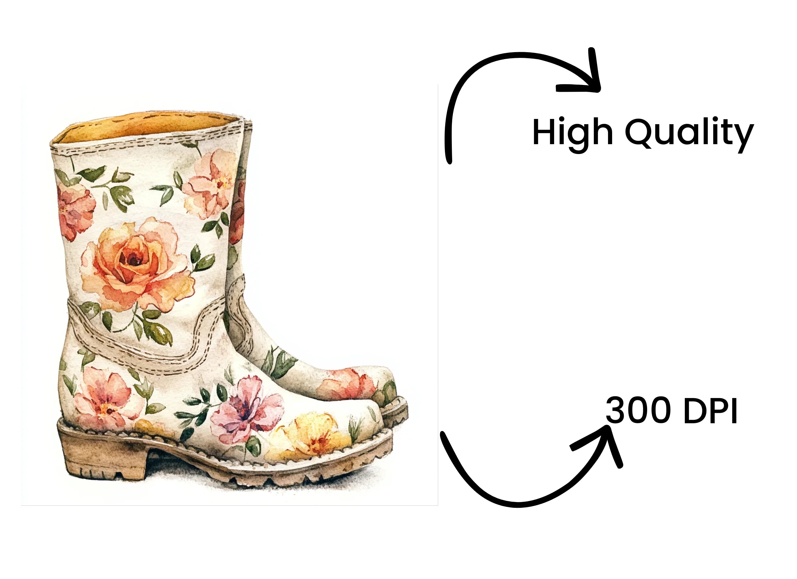 Vintage Rose Patterned Boots Clipart Bundle