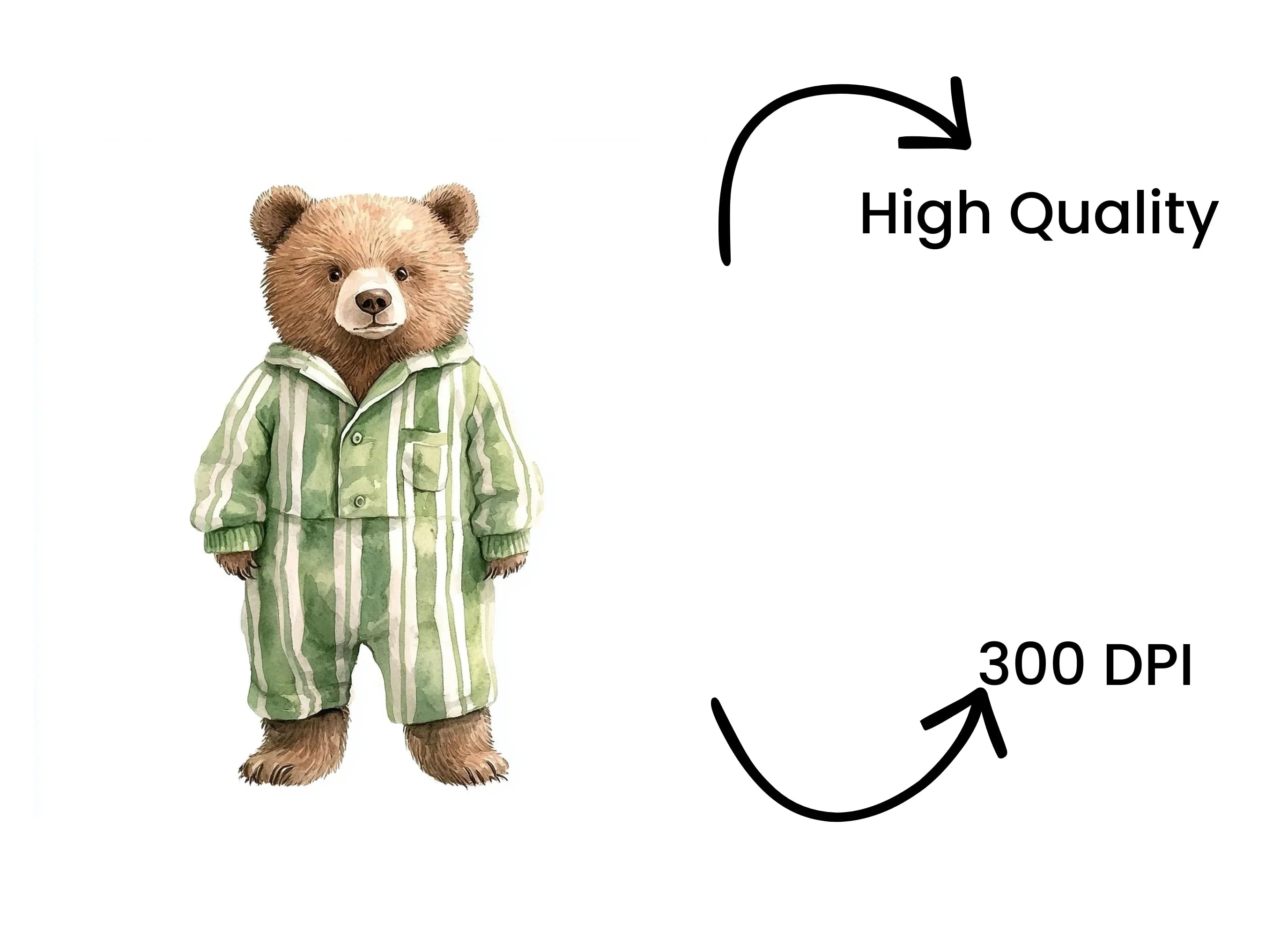 Cute Bear in Green Striped Pajamas Clipart Bundle