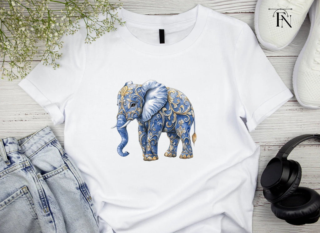 Elegant Blue Elephant with Gold Filigree Clipart Bundle