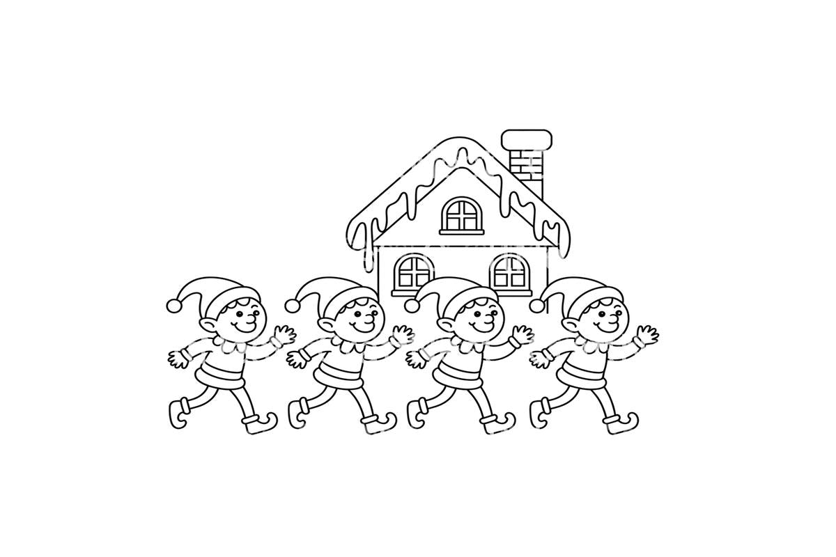 Christmas Elves and Snowy House Coloring Books