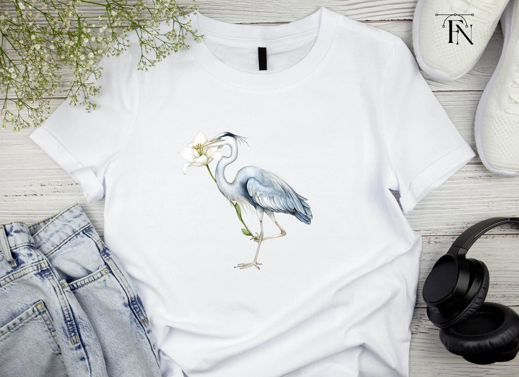 Heron with White Lily Flower Clipart Bundle
