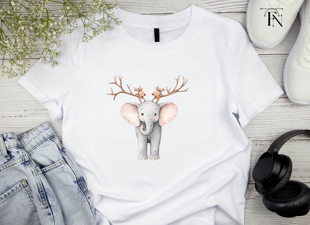 Cute Elephant with Reindeer Antlers Clipart Bundle