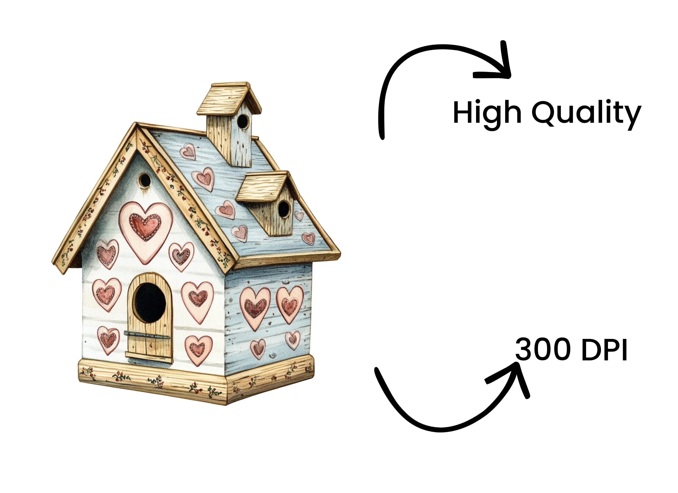 Heart Decorated Birdhouse Clipart Bundle