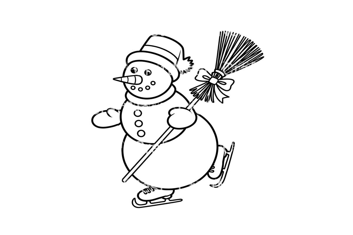 Broom Wielding Snowman Ice Skating Fun Coloring Books