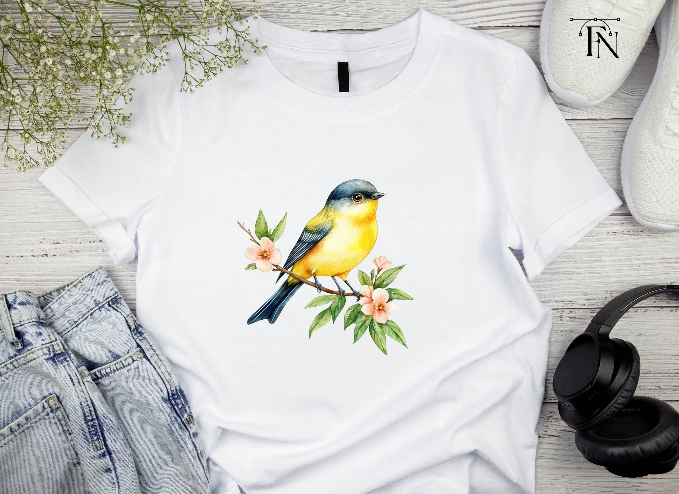 Yellow Bird on Branch Clipart Bundle