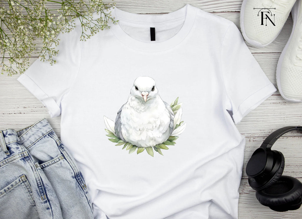 White Dove with Green Leaves Clipart Bundle