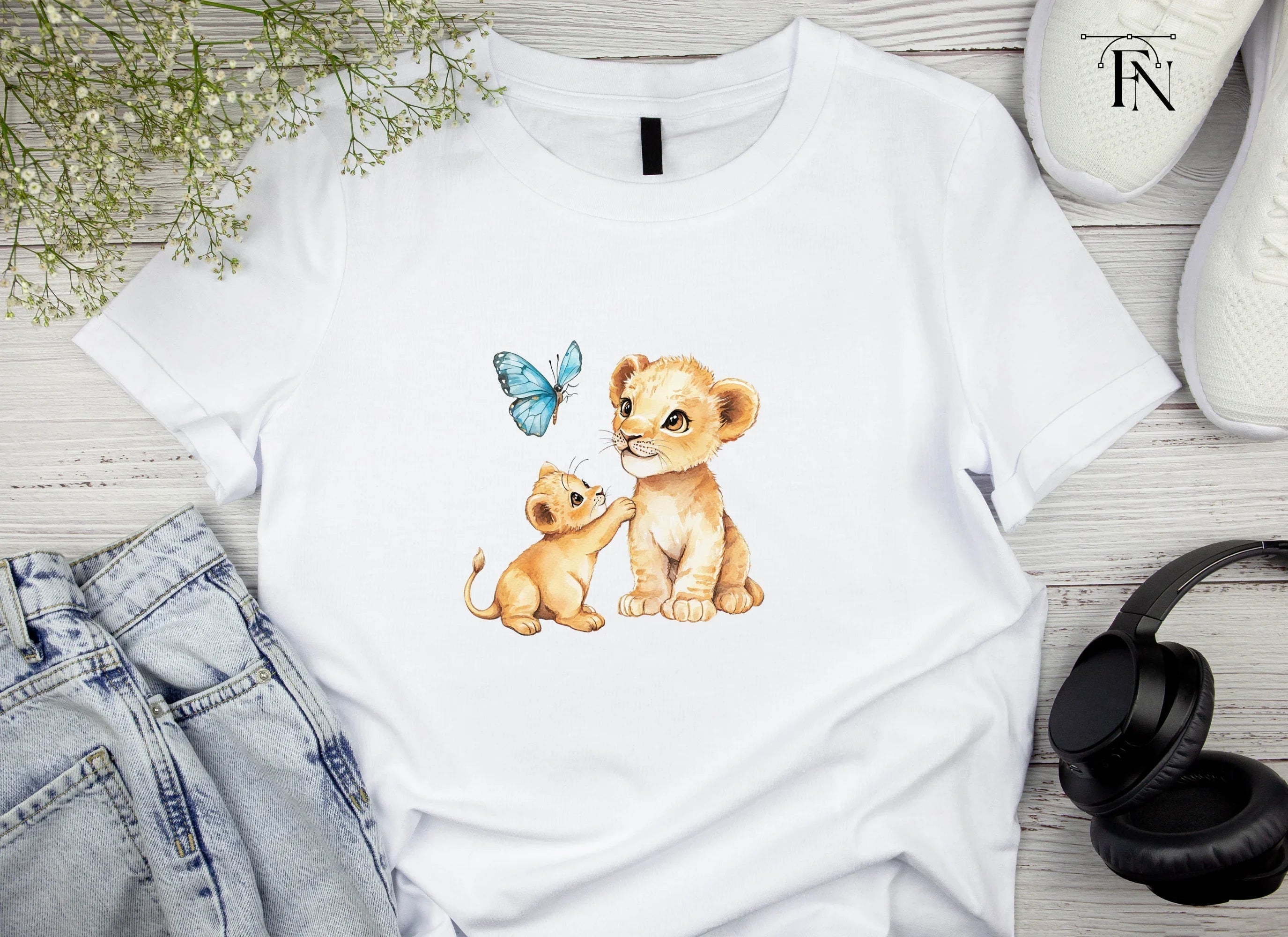 Playful Lion Cubs and Butterfly Clipart Bundle