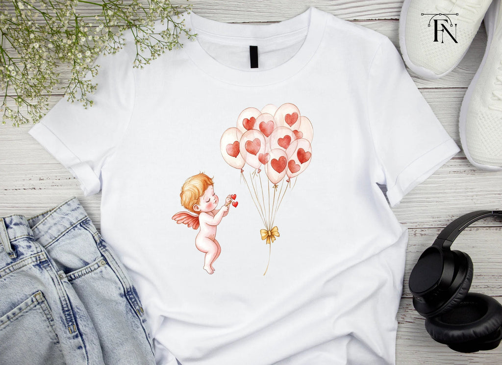 Cute Cupid with Heart Balloons Clipart Bundle