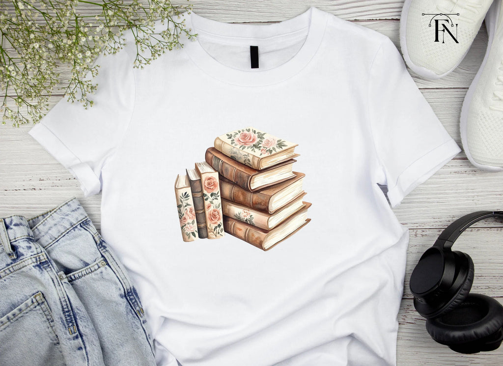 Stacked Books with Roses Clipart Bundle
