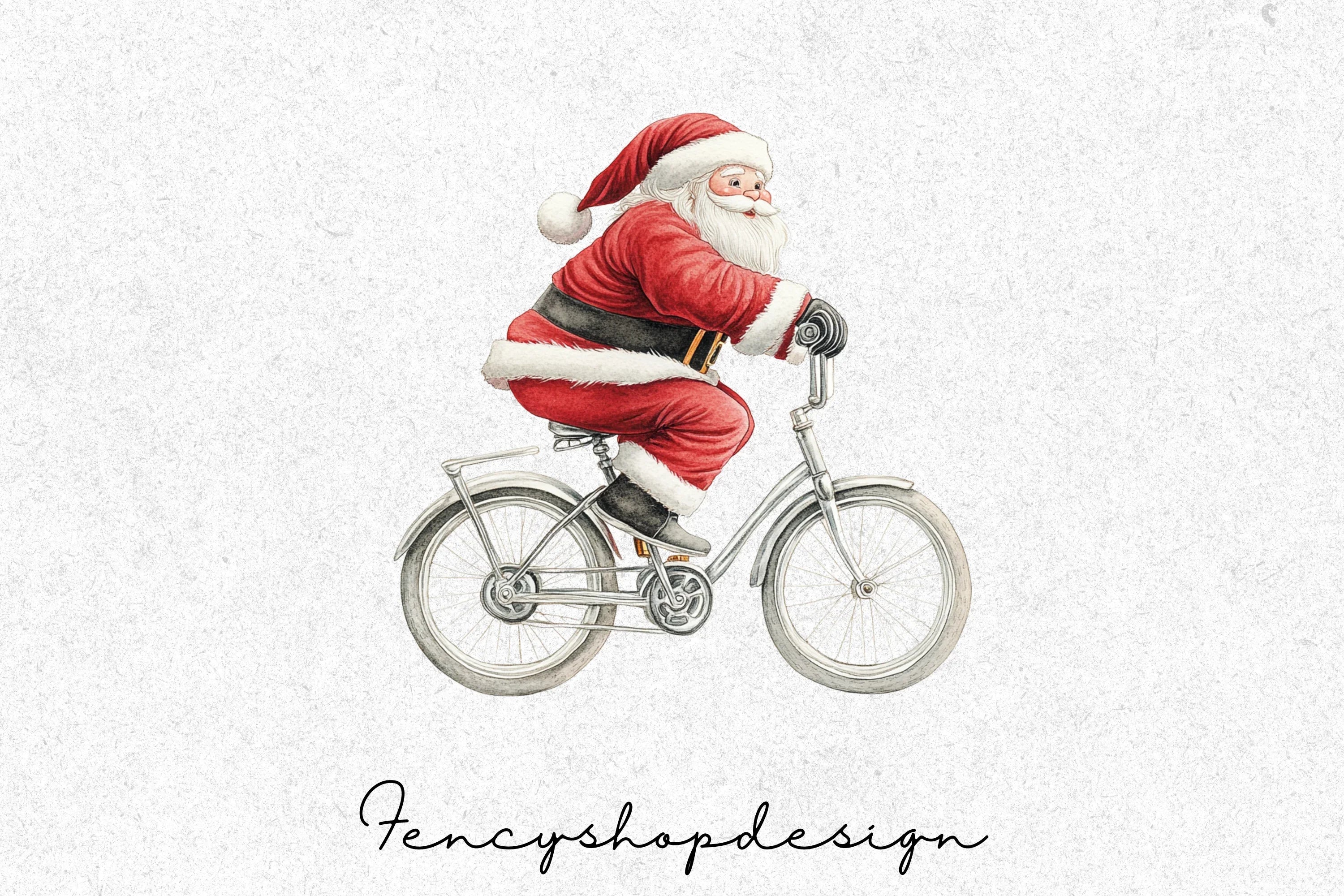 Santa Claus on Bicycle Clipart Bundle