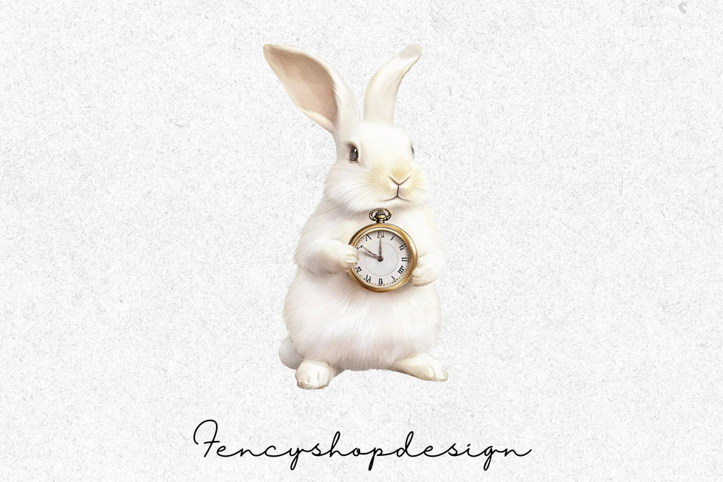 White Rabbit Pocket Watch Clipart Bundle