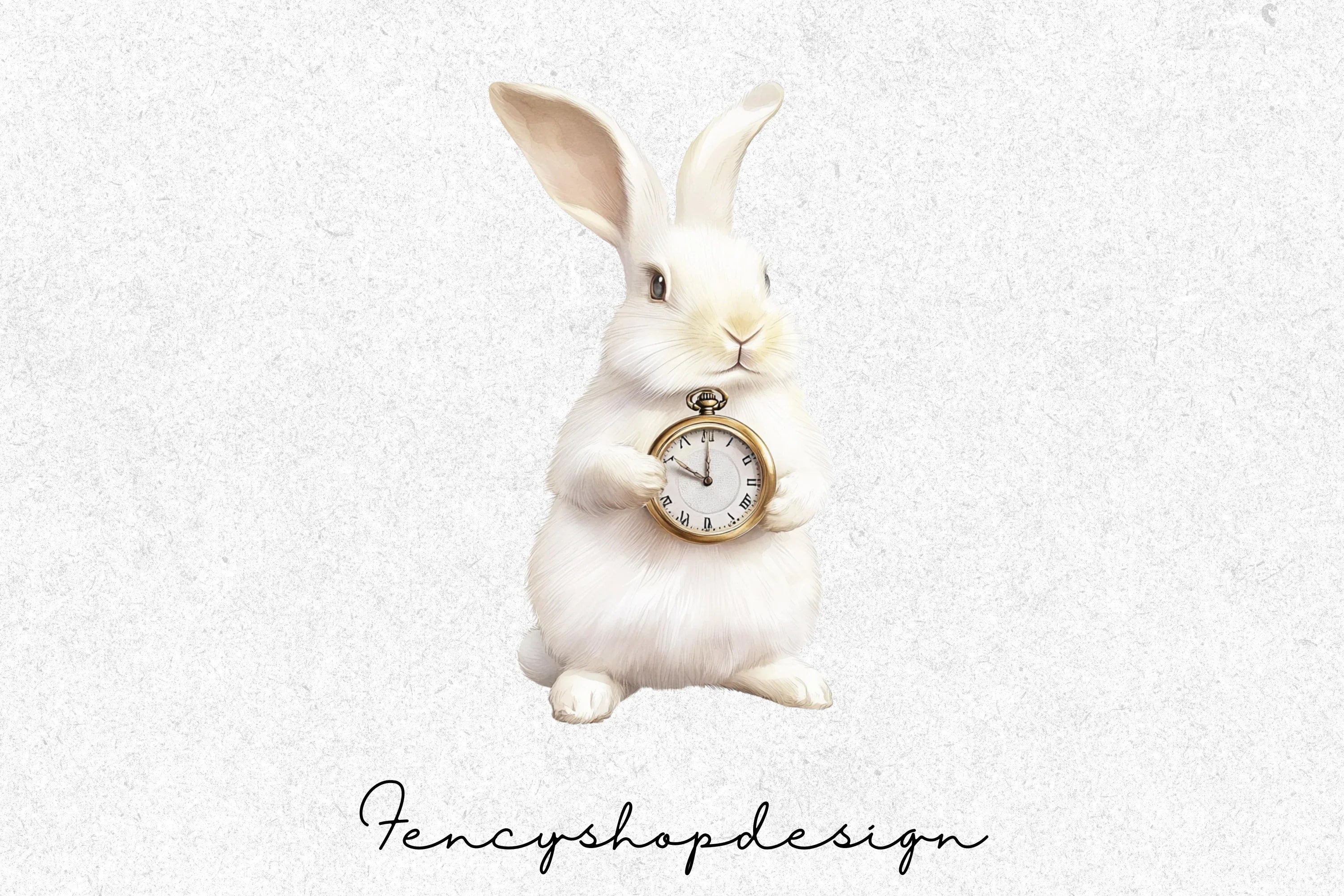 White Rabbit Pocket Watch Clipart Bundle