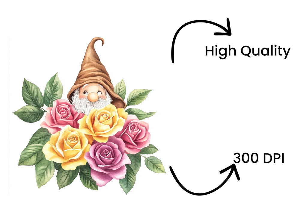 Cute Gnome with Rose Bouquet Clipart Bundle