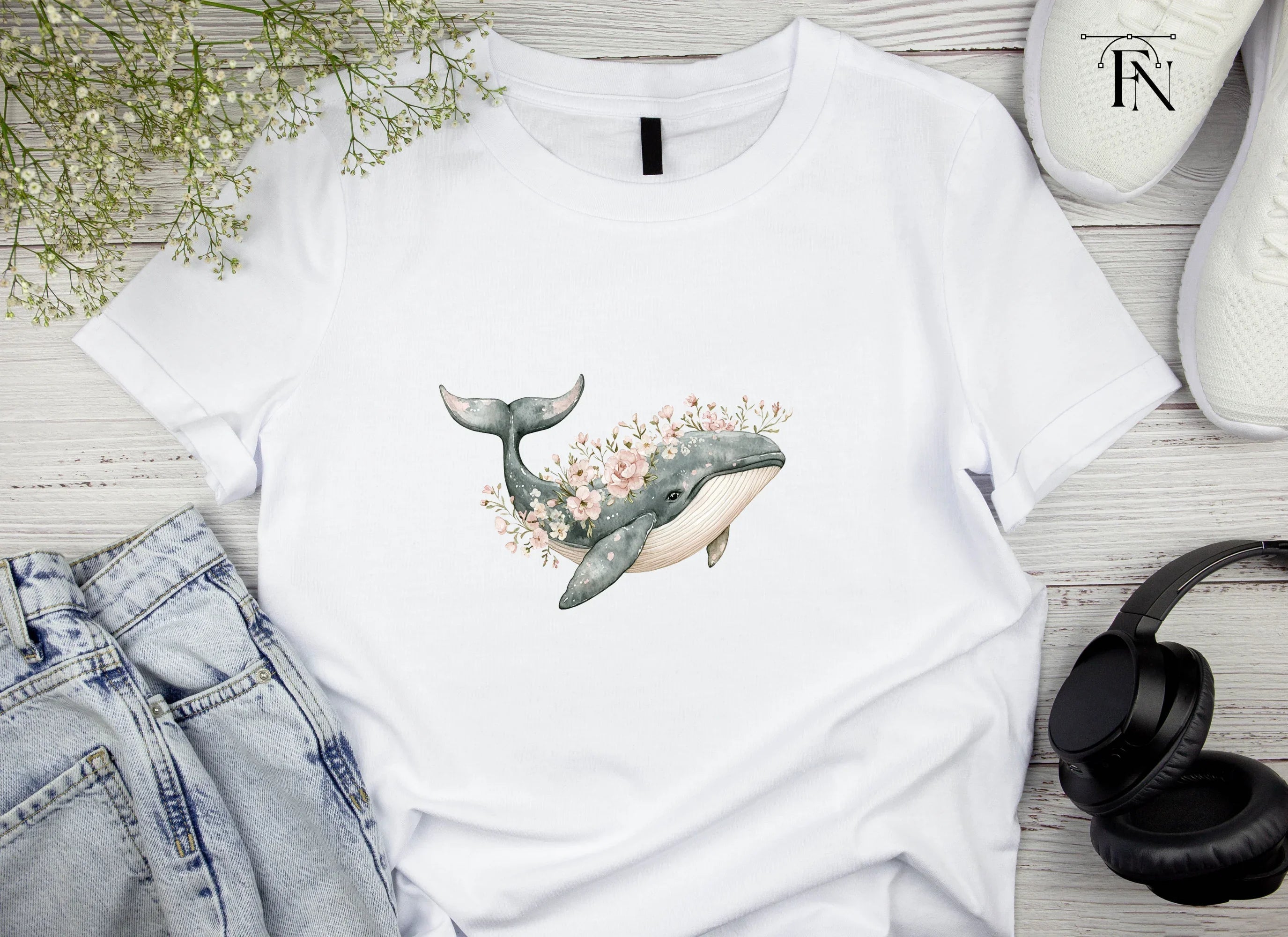 Whale with Flowers Clipart Bundle