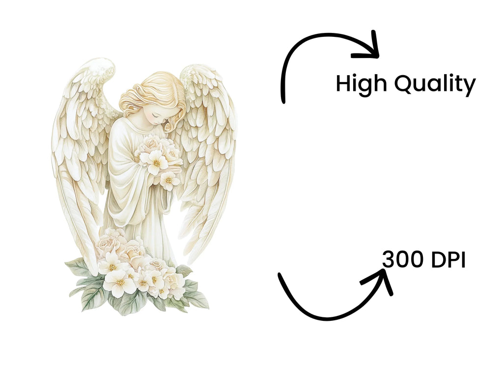 Graceful Angel with Rose Bouquet Clipart Bundle