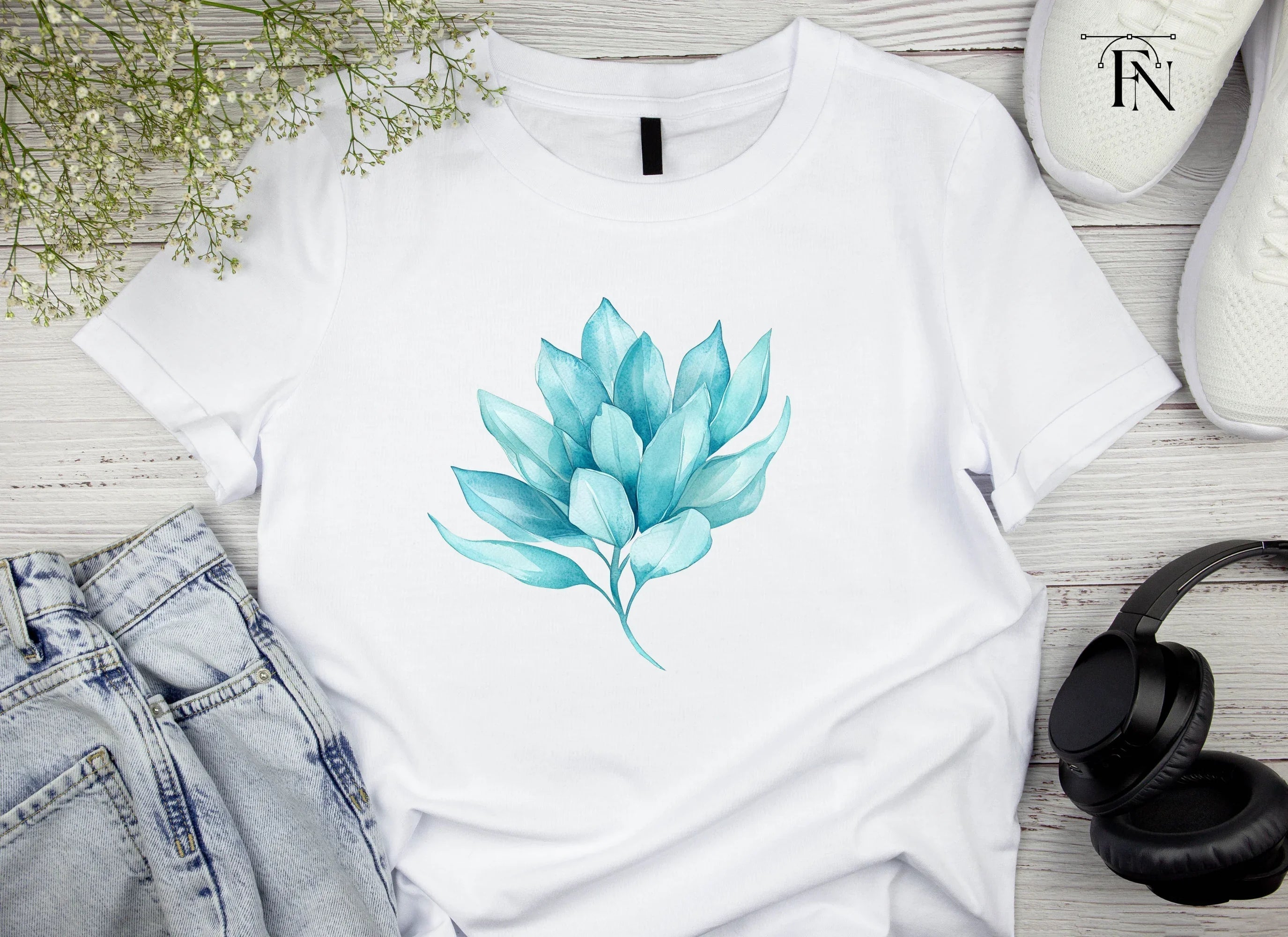 Blue Leaves Branch Clipart Bundle