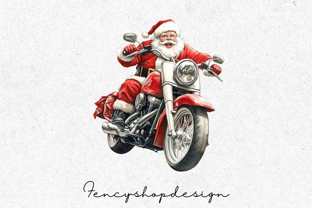 Santa Claus on Motorcycle Clipart Bundle
