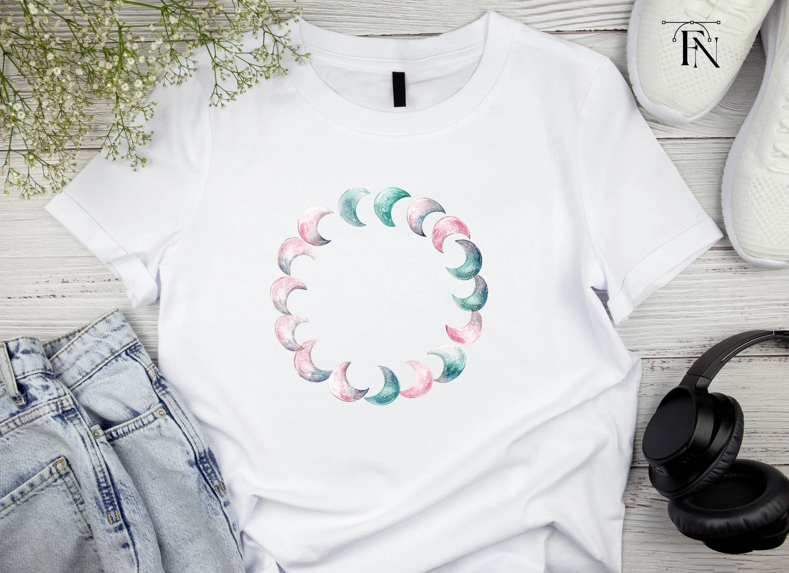 Moon Phase Wreath Clipart Bundle