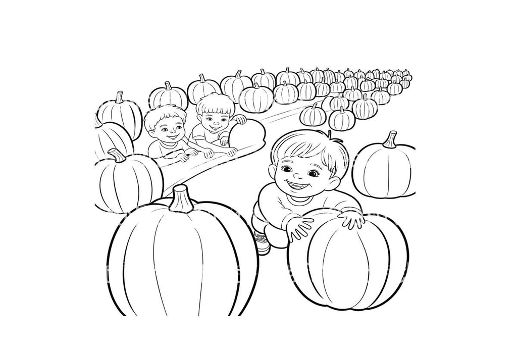 Kids in Pumpkin Patch Coloring Books