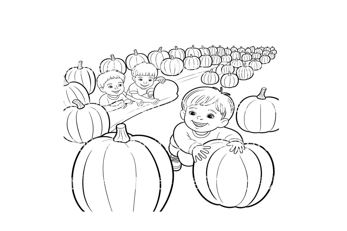 Kids in Pumpkin Patch Coloring Books