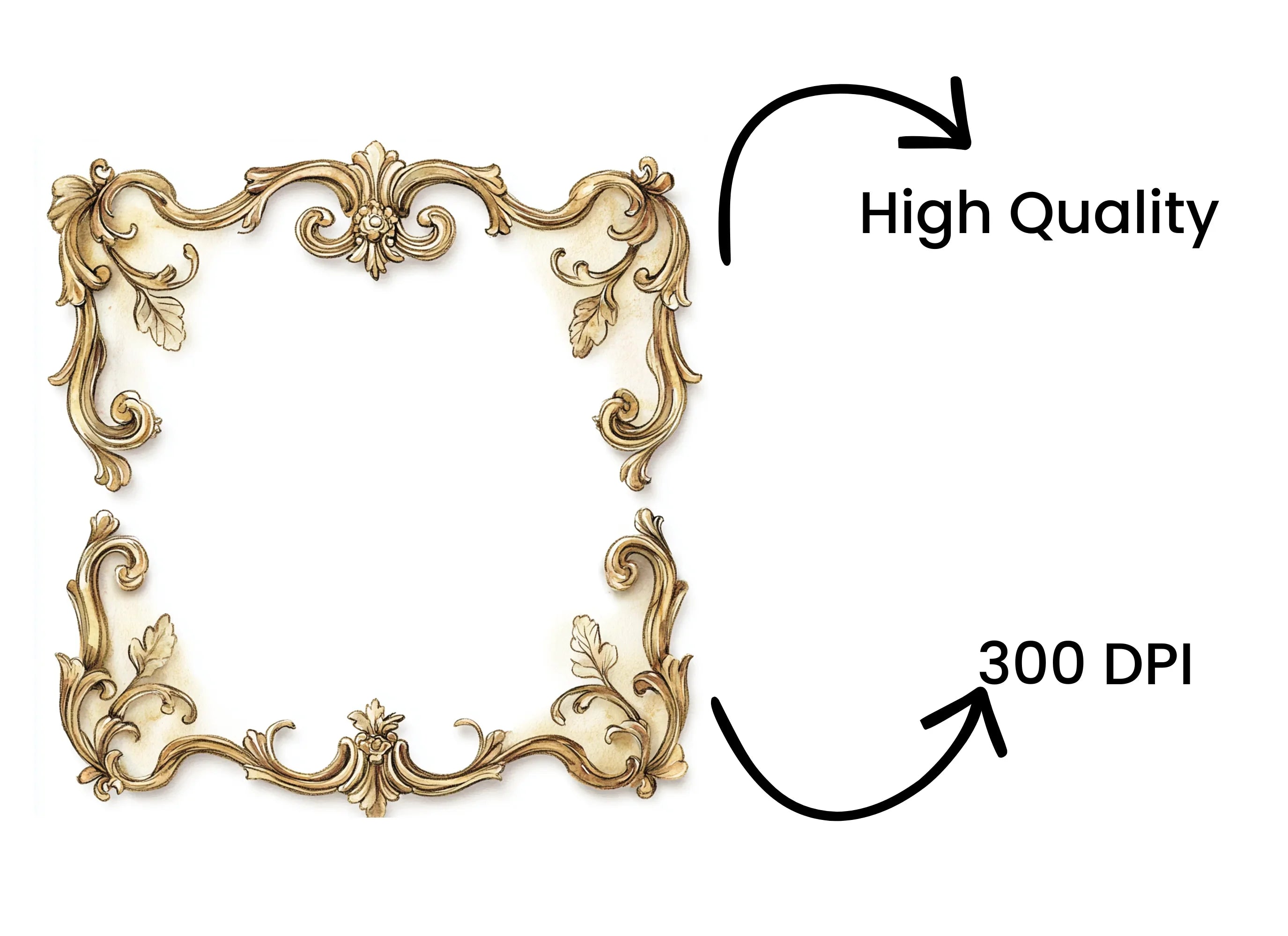 Elegant Gold Baroque Frames Clipart Bundle